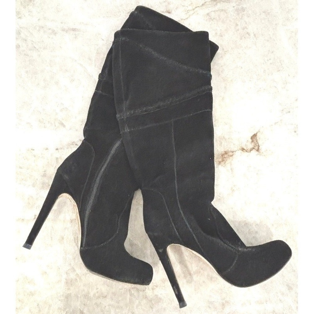 Charles David Black Suede Platform Knee-High Boots Size 8.5 Made in Italy
